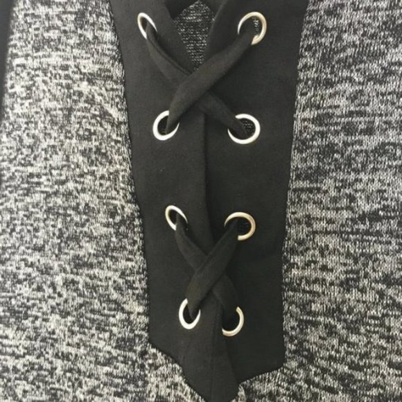 Women's Black and Gray Lace-Up Hoodie - Picture 7 of 9